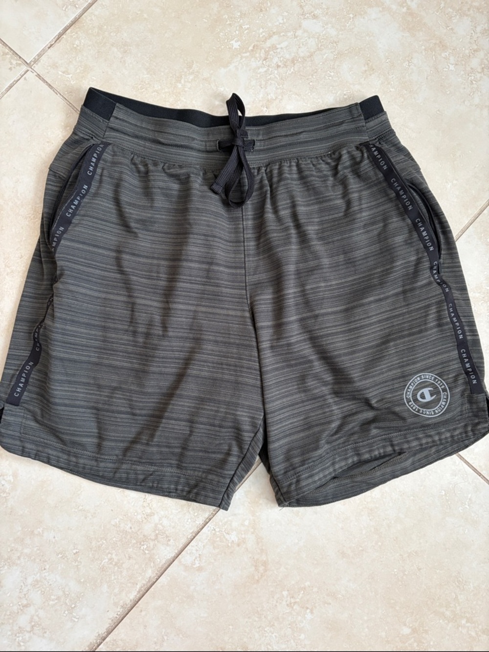 Champion Men's Dark Green Striped Athletic Shorts
